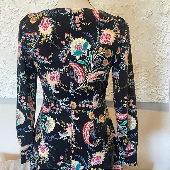 ANN TAYLOR LOFT Multicolor Black Pink Turquoise Long Sleeve Floral Dress Sz 00P - Picture 8 of 10